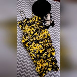 Black & Yellow Marble Midi Dress